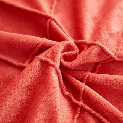 JAUXIO Diamond Pinch Pleated Crystal Velvet Pillowcases 2 Pack Solid Pintuck Throw Cushion Cover for Home Decor Hidden Zipper Closure (Coral Orange, Standard)