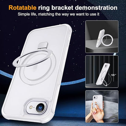 Compatible with iPhone 16E Case with Invisible Magnetic O-Ring Stand Military-Grade Phone Case for iPhone 16E 6.1" 2025 [Compatible with Mag-Safe][Great Grip Feeling],Translucent