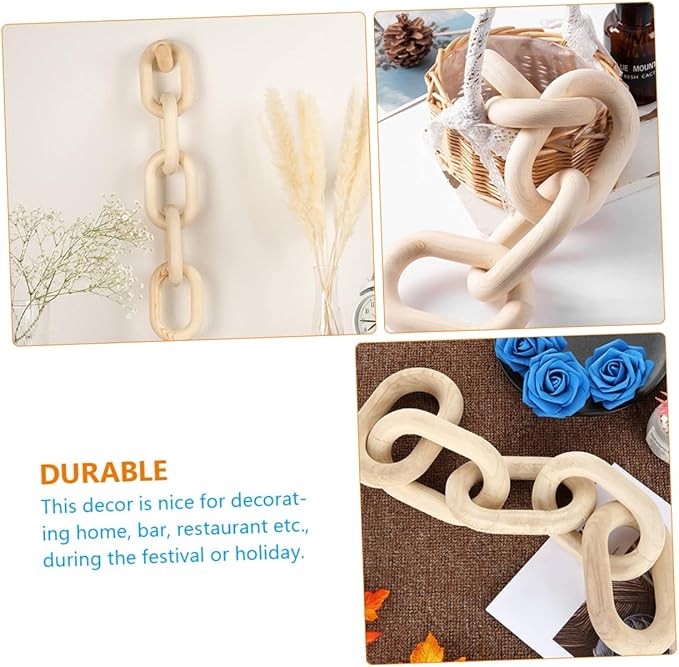 Rustic Link Chain Decor Wood Hanging Ornament for Home Bar and Bedroom for Modern Farmhouse and Bohemian Styles