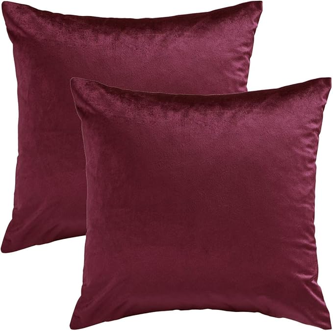GIGIZAZA Velvet Pillow Covers 20x20: Pack of 2 Throw Pillows Soft Solid Covers - Burgundy Decorative Couch Small Cushion Covers Used for Chrismas Room Decor,Living Room,Bedroom,Sofa