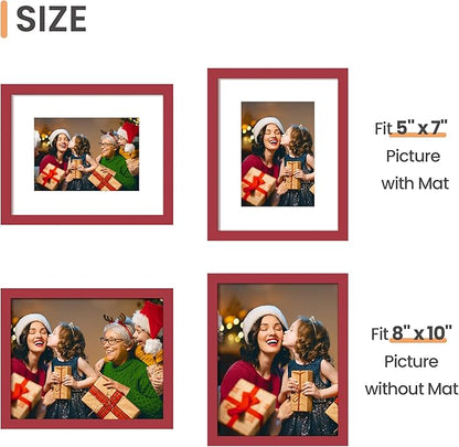upsimples 8x10 Picture Frame Set of 5, Display Pictures 5x7 with Mat or 8 x 10 Without, Wall Gallery Photo Frames, Red
