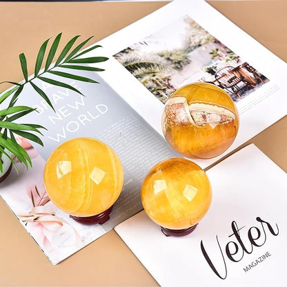JIC Gem Extra Large Yellow Fluorite Crystal Sphere,Decorative Crystal Ball Yellow Gemstone Sphere for Meditation,Office Table Decorations 100-110mm