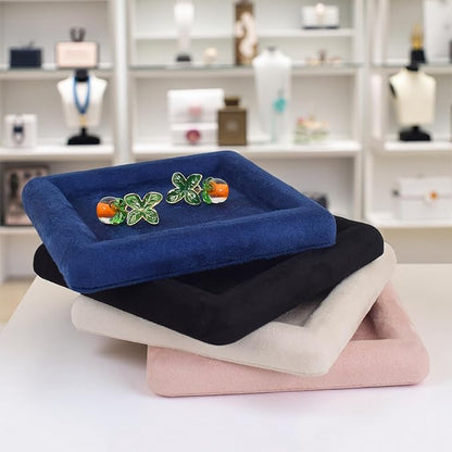 Black Velvet Jewelry Display Tray, Luxury Velvet Ring Holder Showcase for Necklaces Earrings, Jewelry Store Display and Ecommerce Photography Prop, 4.72x4.72 Inches (Beige)