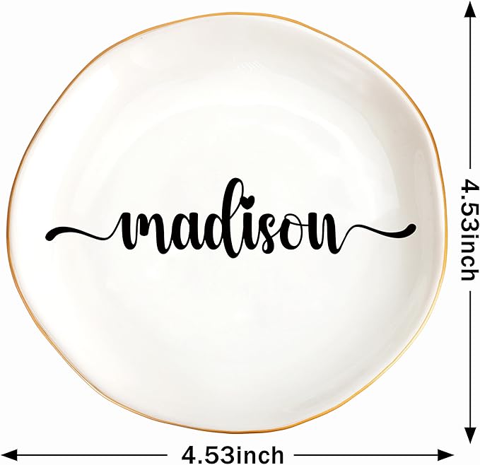 JoycuFF Madison Personalized Name Ceramic Jewelry Tray, Mothers Day Christmas Anniversary Engagement Birthday Gifts for Women Couples, Trinket Dish for Rings Earrings Necklaces Bracelets Keys