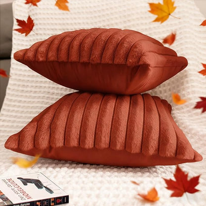 2 Pack Pillow Covers, 20x20 Faux Fur Square Throw Pillow Covers for Living Room Decorations Throw Pillow Case, Throw Pillow Cover Cushion Cover for Home Sofa Bedroom Car, Rust