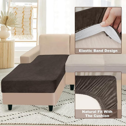 NAISI Sectional Couch Cover 1 Piece Velvet Separate Chaise Lounge Cover Soft Stretch Sofa Slipcovers for Left/Right Chaise Sectional Couch(Chaise Lounge,Brown)