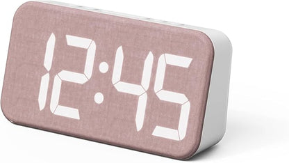 mooas Cosy Fabric LED Desk Clock, Digital Alarm Clock with USB Charging Port, 12/24H Mode, Temperature Display, Alarm & Snooze, Cozy Atmosphere, Non-Slip Silicone pad for Stability (Ash Pink)
