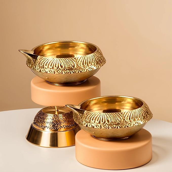 Brass Diya for Puja Kuber Diya [ Pack of 8 ] - Handmade Indian Puja Oil Lamp for Diwali Decorations - Diwali Diyas Indian Return Gifts [ Size 2.5 inch, Small ] Hashcart®