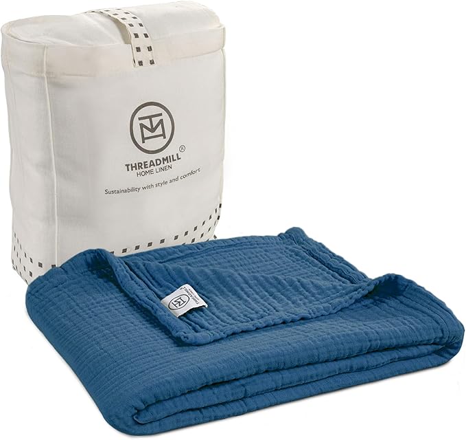 Threadmill Muslin Baby Blanket | 4 Layer Swaddle Blankets for Newborns| Multi Use Muslin Blankets 41 x 37| Ultra-Soft Breathable Baby Wrap for Boys & Girls| Registry Essential| Folkstone Blue