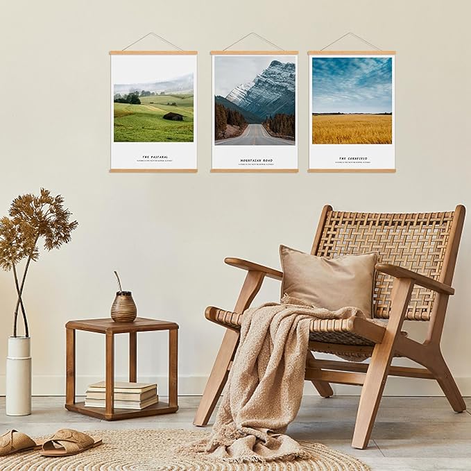 FALAMON 3 Pack Magnetic Poster Hanger Frame, 20x20 20x28 20x30 Teak Wood Magnet Poster Frame for Posters, Prints, Photos, Pictures, Maps, Scrolls, and Canvas Artwork