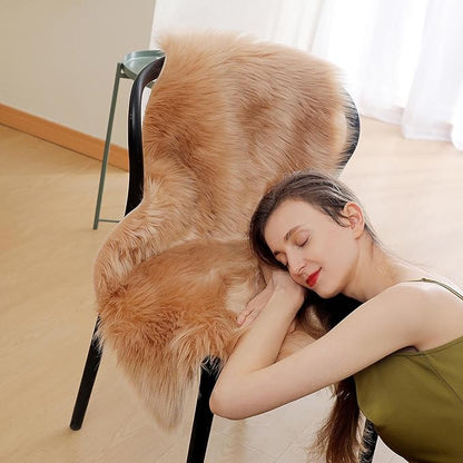 Faux Fur Rug Sheepskin Shag Fluffy Fuzzy Beige 2x3 ft Small Rugs for Bedroom Bedside Bed Floor Living Room Plush High-Density Cushion Carpet Super Sofa Cover
