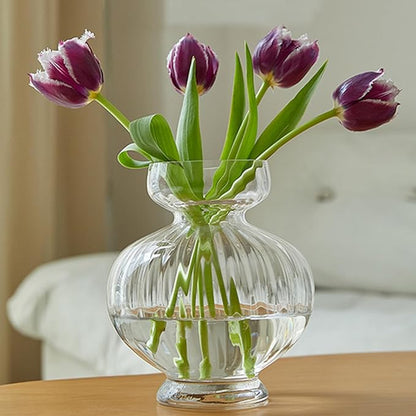 Large Glass Vases for Centerpieces Wide Big Ribbed Vase Hyacinth Bulb Avocado Clear Vases for Table Decorations Modern Thickness for Wedding Home Living Room Decor 7.63'' Width x 8.66''Height