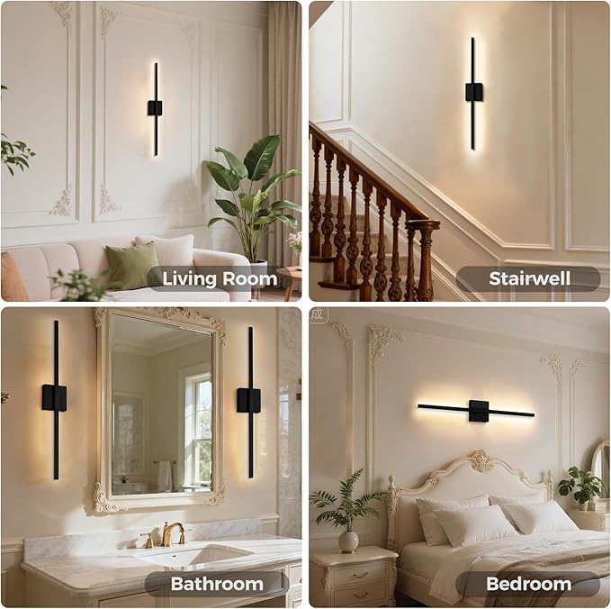 Black Battery Operated Wall Sconces Set of two Wireless，Modern Rechargeable Wall Lights Set of 2 with 10000mAh，Dimmable Led Wall Lamps for Living Room Bathroom Bedroom Hallway Bedside Headboard