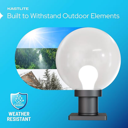 KASTLITE 12" Globe Pier Mount Outdoor Lighting with LED Lamp | UV & Waterproof Pillar & Column Lights | Deck Driveway Yard Patio & Garden Fixture | Made in USA | Bronze Cover, Black Decorated Base
