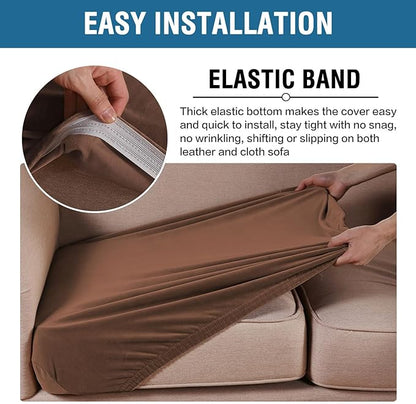 H.VERSAILTEX Velvet Stretch Couch Cushion Cover Plush Cushion Slipcover for Sofa Cushion Furniture Protector Seat Cushion Sofa Cover (3 Piece Sofa Cushion Covers, Caramel)
