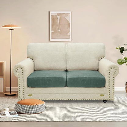 MAXIJIN Velvet Stretch Cushion Covers Couch Cushion Slipcovers Loveseat Sofa Cushion Covers for Individual Cushions with Elastic Bottom (2 Piece Loveseat Cushion Covers, Pea Green)