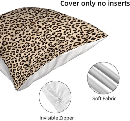 Leopard Pillow Covers 18x18 Inch Set of 2 Beige Brown Cheetah Throw Pillows Skin Animal Print Pillow Cases Modern Decorative Pillows Outdoor Farmhouse Soft Cotton Cushion Case for Couch Sofa