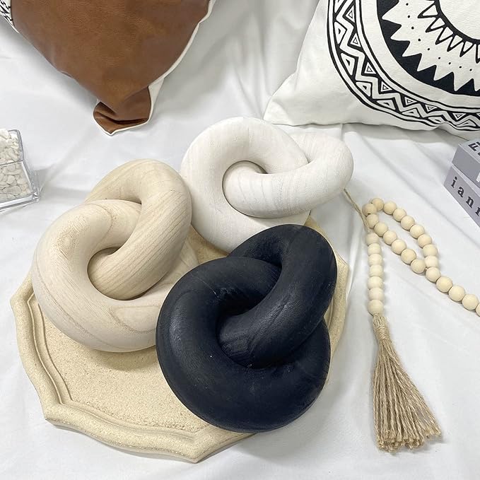 S-SNAIL-OO 2-link Wood Chain Link Decor Wood Knot Decor, Hand Carved Boho Bead, Suitable for Bedroom, Living Room, Coffee Shop Decoration (Wood color)