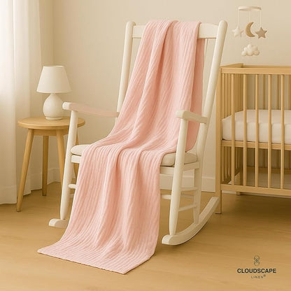 Luxury 100% Cotton Muslin Throw Blanket, 4 Layer Extra Large 50x70in, Perfect for Couch, Sofa, Home Decor, Soft Gauze Travel Blanket, Winter Cozy Throw, All Season Seashell Pink