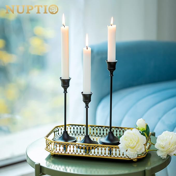 Nuptio Black Candlestick Holders 30 Pcs Candle Sticks Holder Metal Tapered Candle Holder Taper Candle Holders for Wedding Christmas Party Celebration Mantel Dinner Home Decoration
