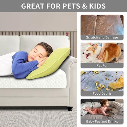 Easy-Going Waterproof Couch Cushion Covers for Couches and Sofas, Stretch Jacquard Sofa Seat Cover Replacement for Dogs, Pets & Kids, Durable Furniture Protector for Sofa Cushions, Ivory