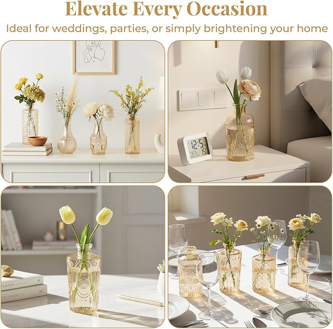BEAHOT 32 Pack Gold Flower Vase in Bulk,Mini Vintage Glass Bud Vases for Centerpieces,Wedding Decor,Party & Home Decaration,Mother's Day (Gold)