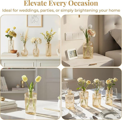 BEAHOT 32 Pack Gold Flower Vase in Bulk,Mini Vintage Glass Bud Vases for Centerpieces,Wedding Decor,Party & Home Decaration,Mother's Day (Gold)