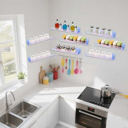 4Pack Acrylic Wall Shelf Organizers 15Inch Floating Shelf for Wall Decor Bookshelf for Kids Modern Iridescent Wall Mount Shelf (4, Iridescent)