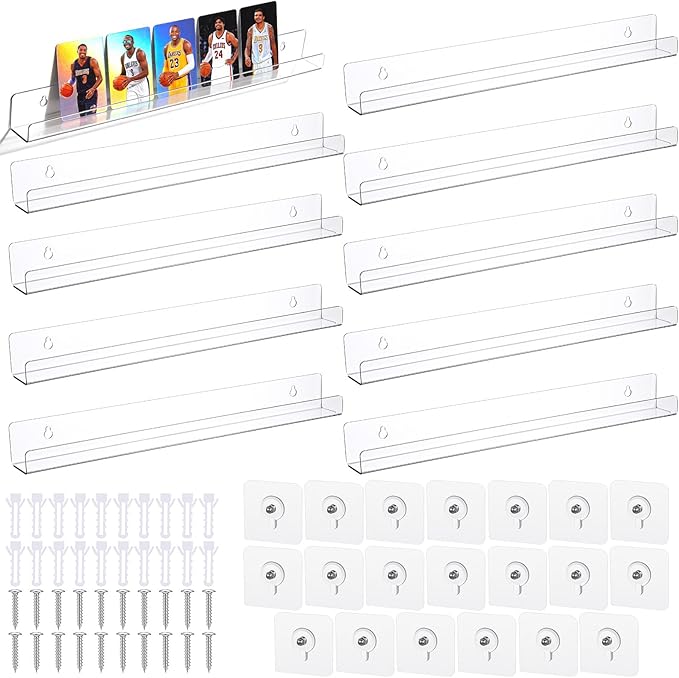 10 Pieces Acrylic Card Display Shelf Wall Mount Sport Card Displays Shelves Vinyl Records Wall Display Shelf Hold Up to 50 Trading Cards for BGS Graded Trading Slabs