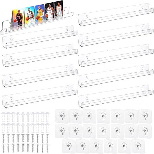 10 Pieces Acrylic Card Display Shelf Wall Mount Sport Card Displays Shelves Vinyl Records Wall Display Shelf Hold Up to 50 Trading Cards for BGS Graded Trading Slabs