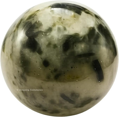 Amazing Gemstone Green Tourmaline in Quartz Crystal Ball with Stand - 1.5 Inches Crystal Sphere Meditation Balls for Witchcraft and Decorative Balls