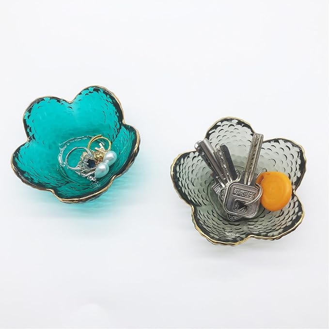 Green Flower Ring Jewelry Tray, Small Glass Jewelry Dish for Women, Room Decor Trinket Tray for Earrings Necklaces, Wedding Engagement Ring Holder, Key Dish Jewelry Plate Bowl Gift