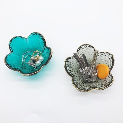Green Flower Ring Jewelry Tray, Small Glass Jewelry Dish for Women, Room Decor Trinket Tray for Earrings Necklaces, Wedding Engagement Ring Holder, Key Dish Jewelry Plate Bowl Gift