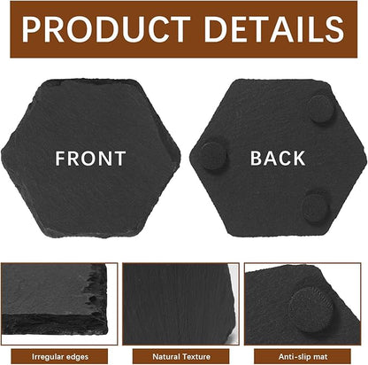 12PCS Slate Coasters Black Bulk Blank Laser Engraved Hand Painted Beverage Coasters, Non-Slip Bottom Mat, Home Office Kitchen Gift Wedding Bar Party