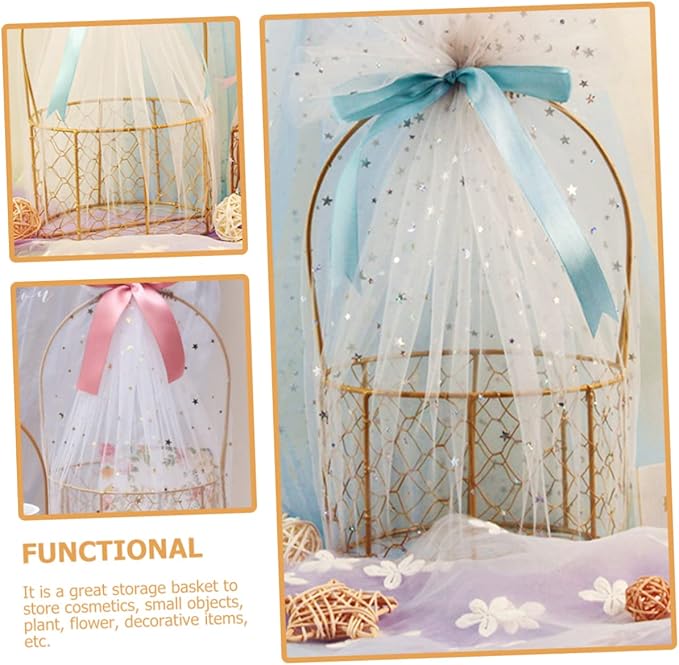 Round Wire Basket with Handle Decorative Storage Basket for Wedding Flower Girl Fruits Crafts Versatile Home Organizer for and Decor