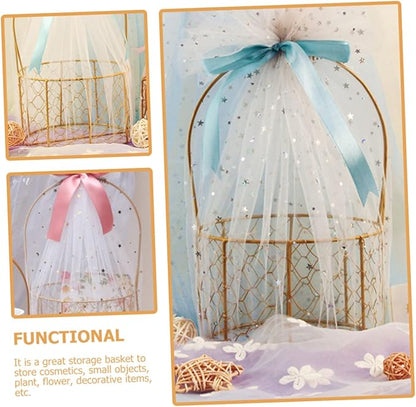 Round Wire Basket with Handle Decorative Storage Basket for Wedding Flower Girl Fruits Crafts Versatile Home Organizer for and Decor