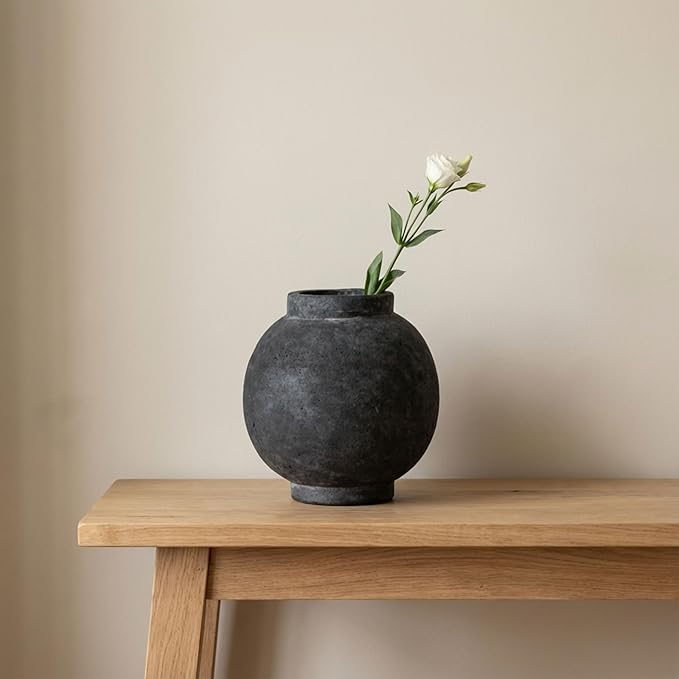Decorative Vase for Home Decor – Modern Terracotta Flower Vase with Handle, Aesthetic Table Vase Centerpiece for Living Room, Dining Room, or Entryway Display, Contemporary Accent – 7", Black