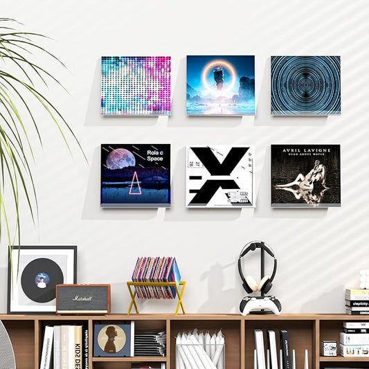 6 Pack Vinyl Record Shelf Wall Mount, 12 inch Record Holder for Storage & Display, Clear Floating Shelf for Kids Bookshelf, Magazine Rack, Picture Ledge