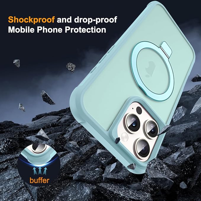 Compatible with iPhone 16 Pro Case with Invisible Magnetic O-Ring Stand Military-Grade Translucent Case for iPhone 16 Pro 6.3" [Compatible with Mag-Safe][Great Grip Feeling], Blue