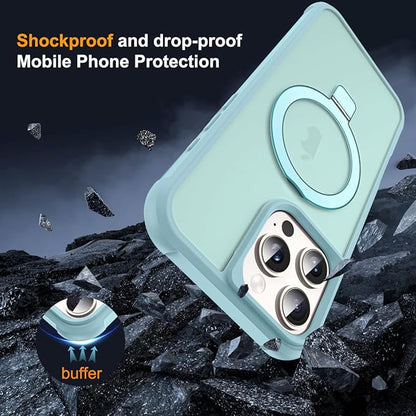 Compatible with iPhone 16 Pro Case with Invisible Magnetic O-Ring Stand Military-Grade Translucent Case for iPhone 16 Pro 6.3" [Compatible with Mag-Safe][Great Grip Feeling], Blue