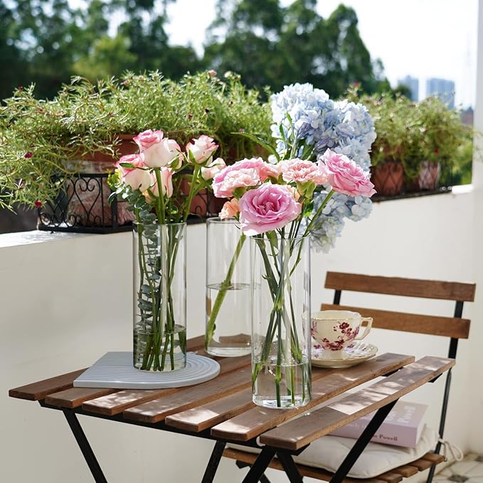 7pcs Glass Cylinder Vases for Centerpieces - 10 Inch Tall Glass Vases for Flowers, Hurricane Candle Holders Floating Candle Vase for Table Centerpiece Formal Dinners Home Decor