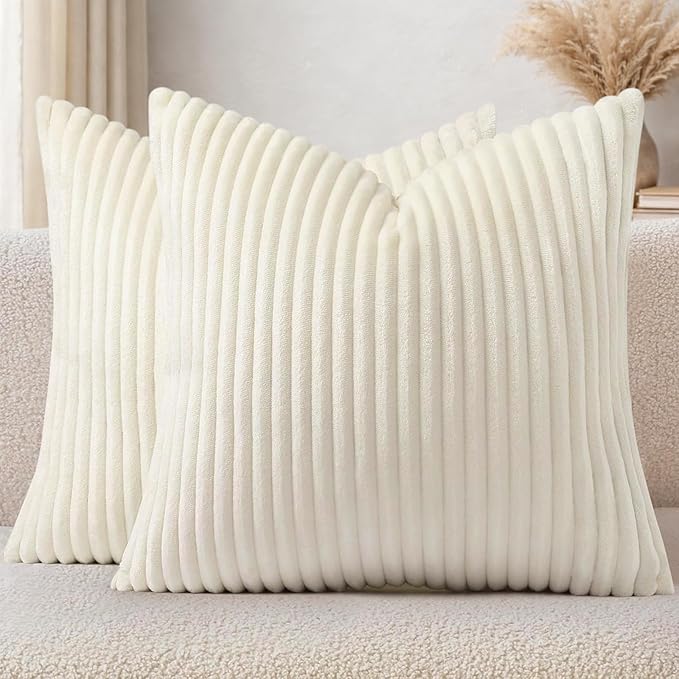 Simmore Decorative Spring Euro Sham Throw Pillow Covers 26x26 Set of 2, Soft Natural Plush Flannel Double-Sided Fluffy Couch Pillow Covers for Sofa Living Room, Cream White