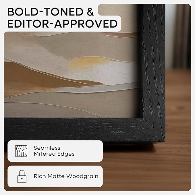 Homeforia 14x17 Picture Frame Black Wood, High End Oak 14x17 Frames with Mat 11x14 Photo, 14 x 17 Wooden Poster Frame Matted to 11 by 14 Print, 17x14 Hanging Frames, Tempered Glass, Wall Kit, Set of 2