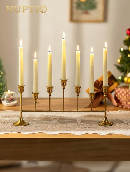 NUPTIO Gold Candle Holders for Centerpiece: Brass Taper Candelabra for Candles Sticks - Long Taper Candleholder Set of 2 for Christmas Birthday Party Fireplace Table Decor