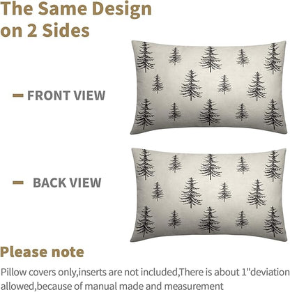 Christmas Tree Lumbar Pillow Covers 12x20 Set of 2 Black Xmas Vintage Winter Print Decorative Outdoor Linen Throw Pillows Cases Cushion Cover Rustic Holiday Decoration Farmhouse Sofa Couch Bed Decor