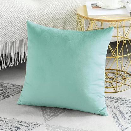Artscope Luxury Velvet Pillow Covers Decorative Square Pillowcases Soft Solid Cushion Cases for Couch Sofa Bedroom Home Decor 20x20 Inch Aqua Green