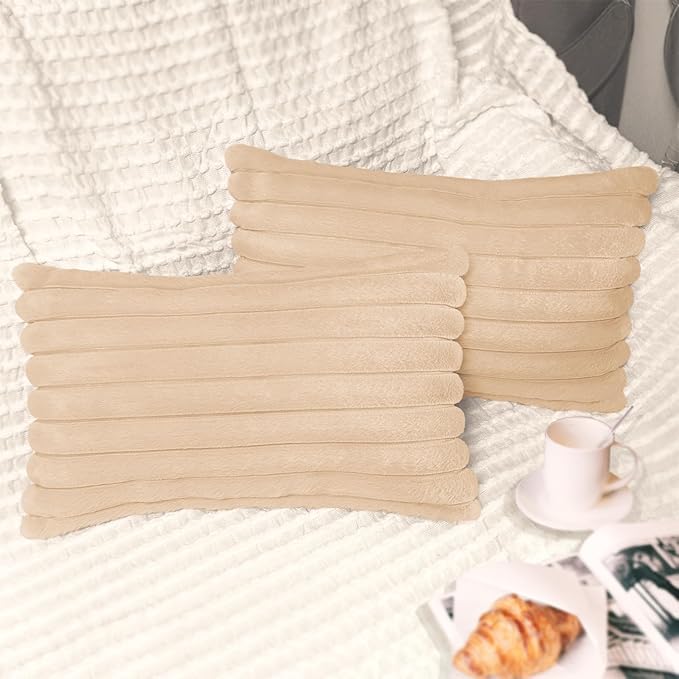 1 Pack 12x20 Pillow Cover Velvet Pillow Covers, Faux Fur Oblong Throw Pillow Covers for Living Room Decorations Throw Pillow Case, Throw Pillow Cover Cushion Cover for Home Sofa Bedroom Car, Khaki