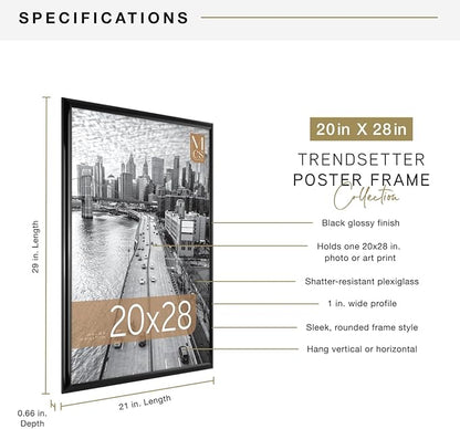 MCS Trendsetter 20x28 Poster Frame Black High-Gloss, Vertical & Horizontal Wall Hanging Large Picture Frame for Photos, Posters & Art Prints (1-Pack)