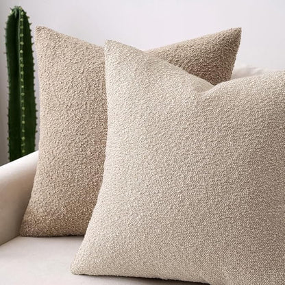 MIULEE 12x20 Inch Decorative Lumbar Throw Pillows for Bed Set of 2 Textured Boucle Neutral Winter Throw Pillow Covers Oatmeal Accent Solid Pillowcases Sofa Livingroom Home Decor
