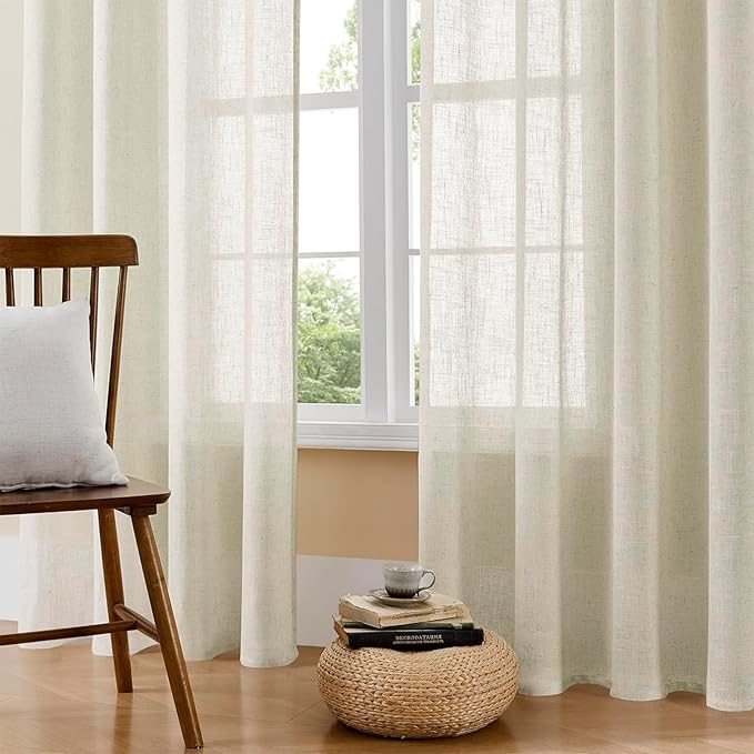 Joydeco Linen Curtains 96 Inch Length 2 Panel Sets,Light Filtering Curtains for Bedroom 100 Inch Wide Living Room Drapes with Back Tabs & Rod Pockets (W100 x L96 Inch, Beige)